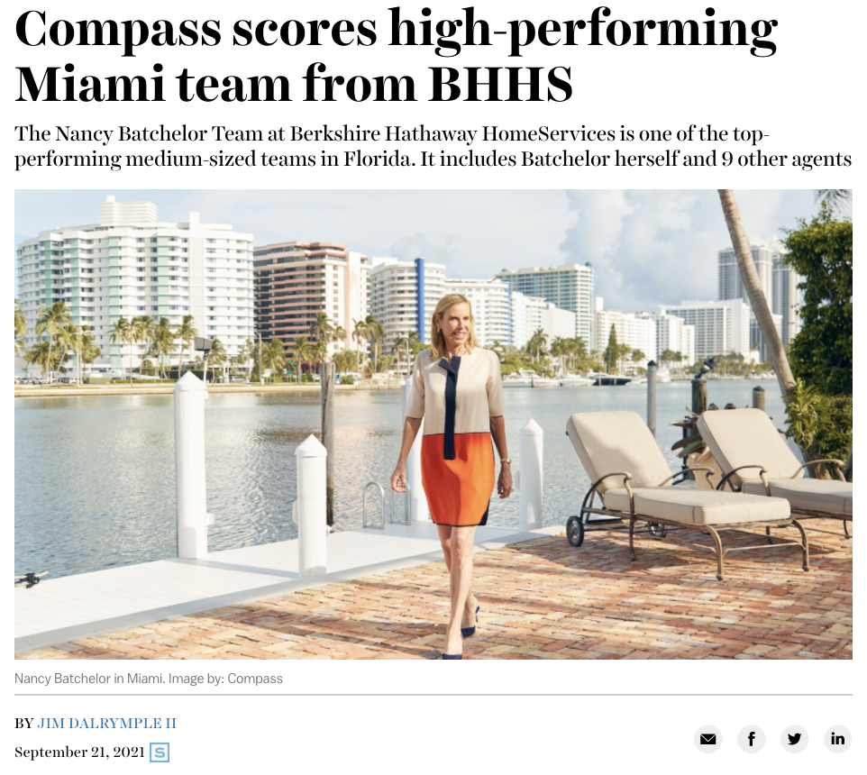 INMAN: COMPASS SCORES HIGH-PERFORMING MIAMI TEAM FROM BHHS