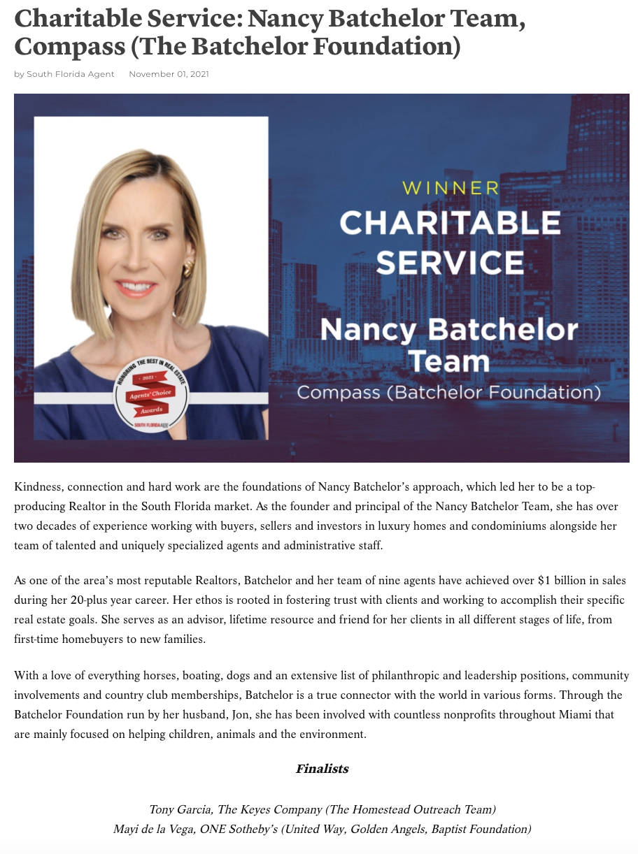 Charitable Service: Nancy Batchelor Team, Compass (The Batchelor Foundation)