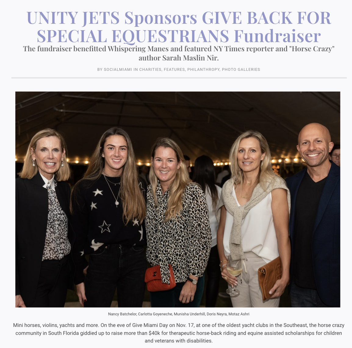 UNITY JETS Sponsors GIVE BACK FOR SPECIAL EQUESTRIANS Fundraiser